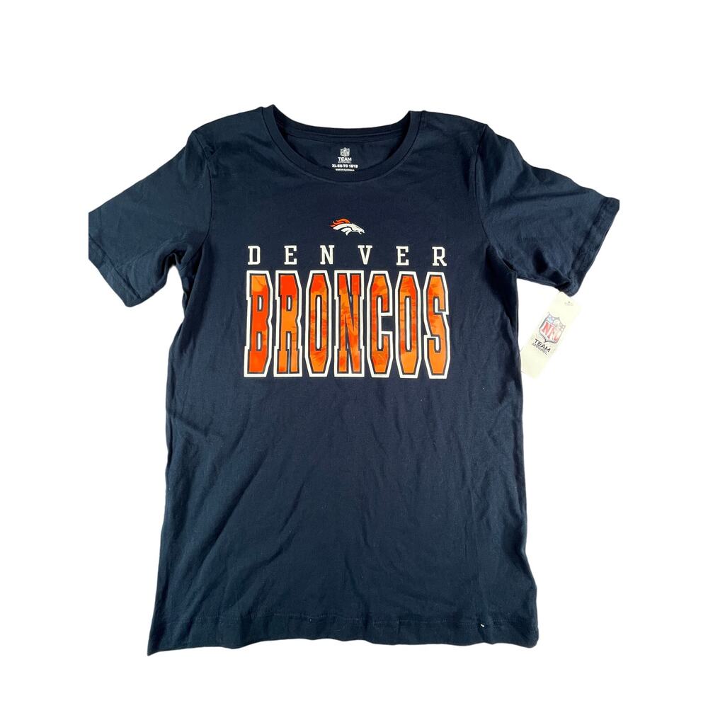 Denver Broncos Football Shirt Boys XL (16/18) NFL Team Tee Blue Apparel NWT